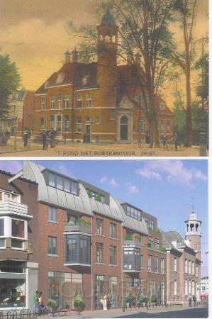7 verzendkaarten v.d. Posterij.jpg - Bij de bouw van 19 appartementen aan Het Rond, bij het postkantoor, werd een serie van 7 verzendkaarten uitgegeven. Alle historische afbeeldingen zijn afkomstig uit de collectie van Oud Seyst.